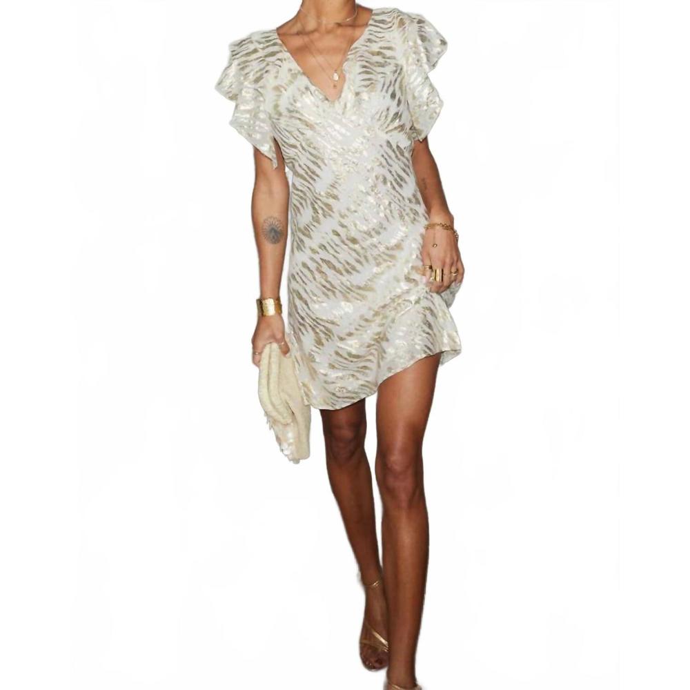 Never Fully Dressed Cream and Gold Metallic Mini Dress - Picture 3 of 3